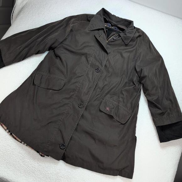 Vintage Burberry Coat Size Large Lined Button Front Nova Check Classic READ - Picture 2 of 15